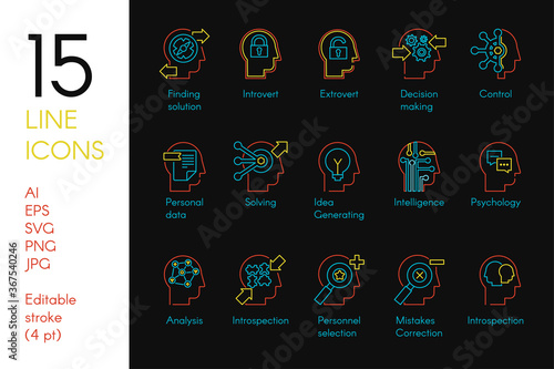Mental activity color linear icons set