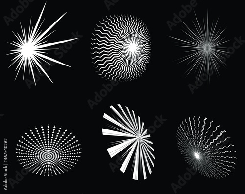 Set of white radial halftone dots in spiral form. Geometric art. Trendy design element for frame, logo, tattoo, sign, symbol, web pages, prints, posters, template, pattern and abstract
