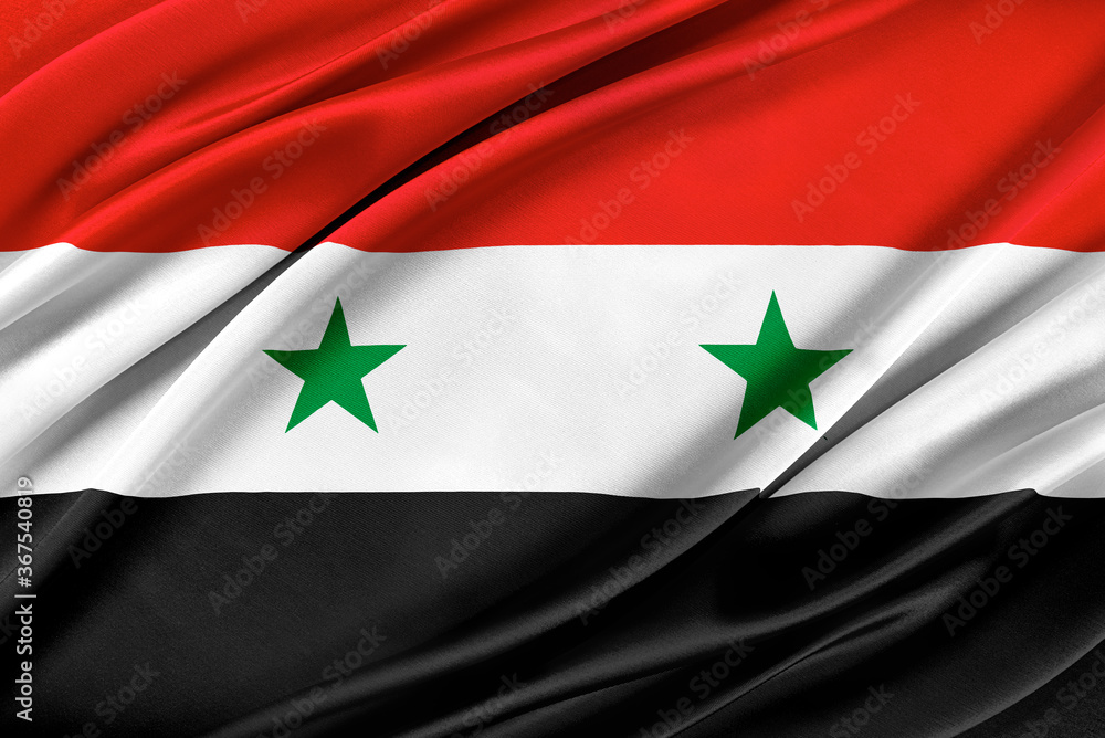 Colorful Syria flag waving in the wind. 3D illustration. Colorful Syria flag waving in the wind. 3D illustration.