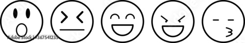 Black emoticons set .Emoji faces emotion collection .Emoticons flat style . Happy and sad smiley