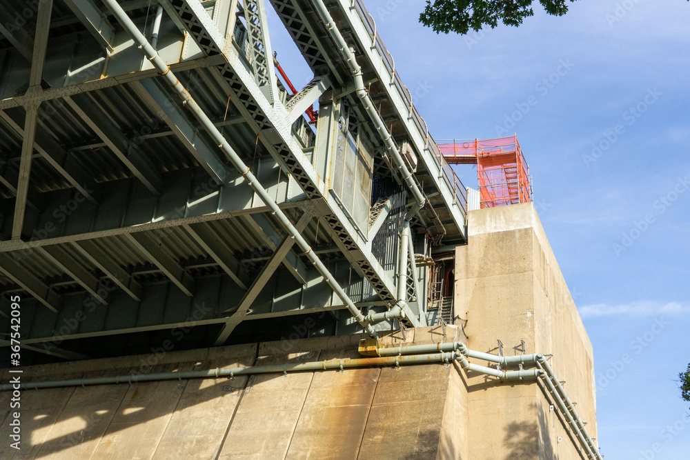 Bridge construction viewed from under the below Bridge construction viewed from under the below