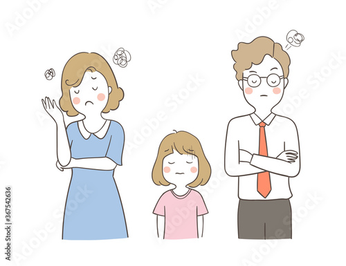 Draw mother and father are angry.A girl so sad.