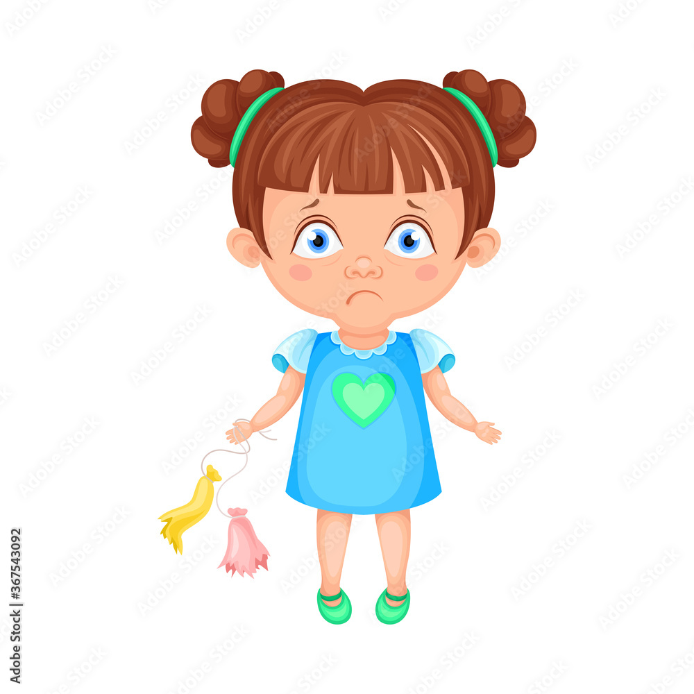 Girl Character Standing with Burst Balloons Feeling Sadness Vector Illustration