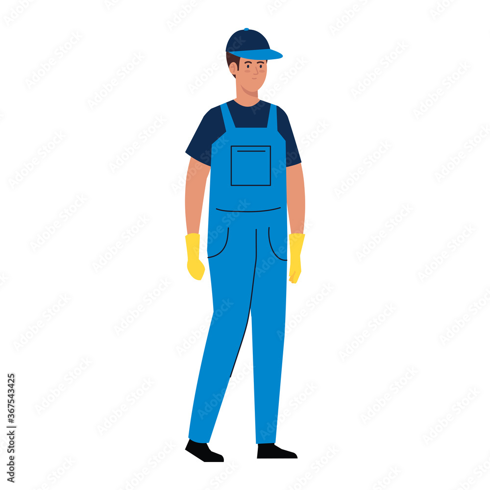man worker of cleaning service, on white background vector illustration design