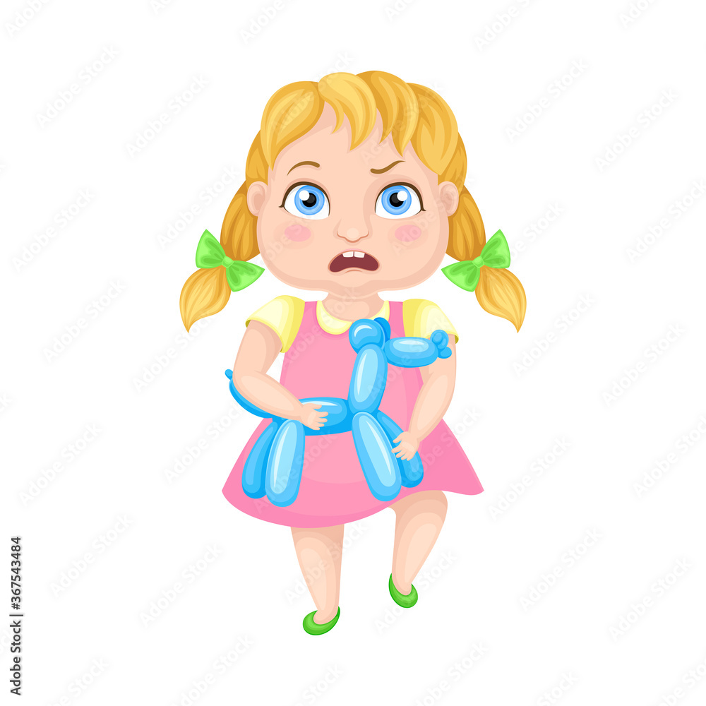 Girl Character Holding Dog Made from Balloons Vector Illustration
