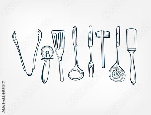 kitchen stuff vector one line art isolated illustration