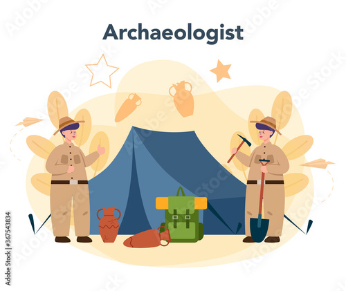 Archaeologist concept. Ancient history scientist, paleontologist. Knowledge