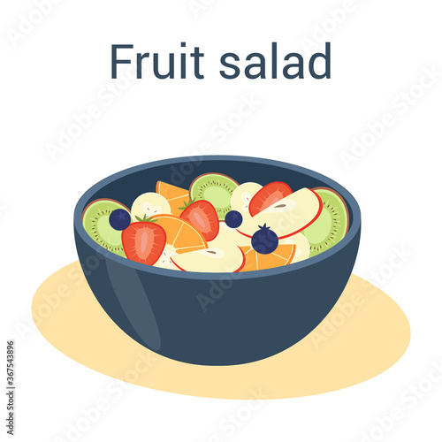 Fresh tasty fruit salad. Delicious apple, orange and banana.