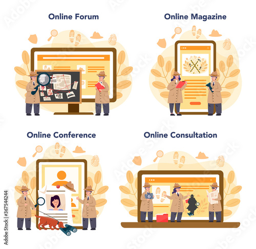 Professional detective online service or platform set. Agent