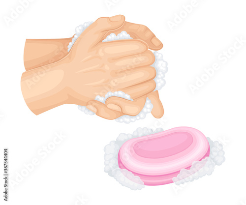 Hand Washing and Cleansing Using Soap Vector Illustration