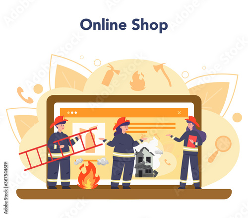 Fireman online service or platform set. Professional fire brigade