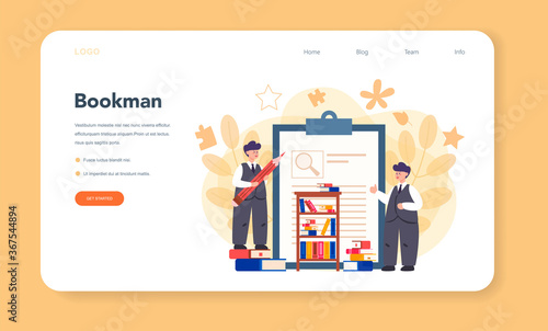 Literary scholar or critic web banner or landing page. Scientist