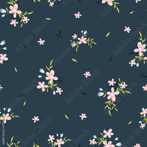 Lovely hand drawn floral seamless pattern, cute spring or summer background with flowers and leaves, great for textiles, banners, wrapping - vector design