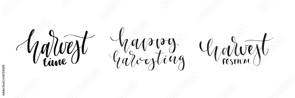 Vector set of isolated handwritten calligraphy logo of Harvest for decoration and covering on the white background. Concept of happy harvest season and festival.