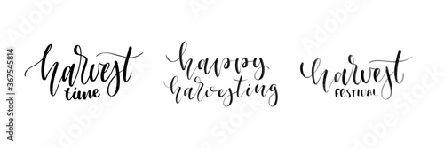 Vector set of isolated handwritten calligraphy logo of Harvest for decoration and covering on the white background. Concept of happy harvest season and festival.