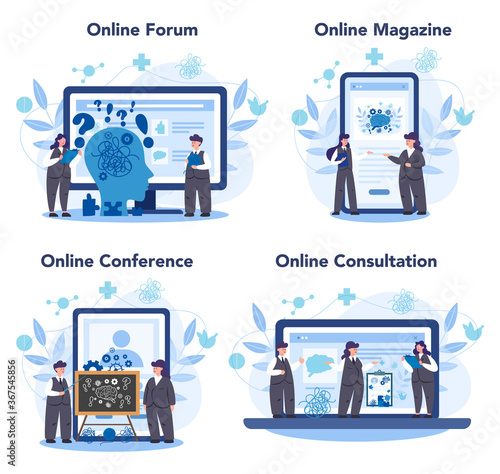 Professional psychologist online service or platform set. Therapist