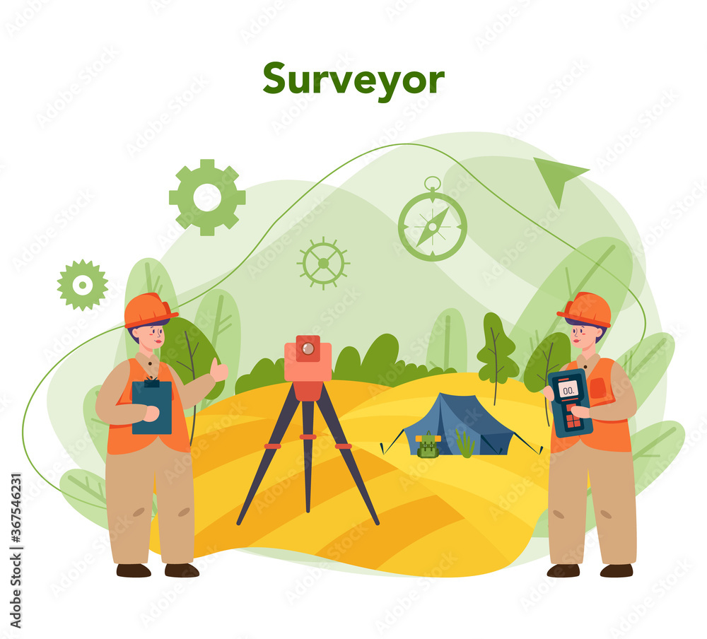Fototapeta premium Geodesy science concept. Land surveying technology. Engineering
