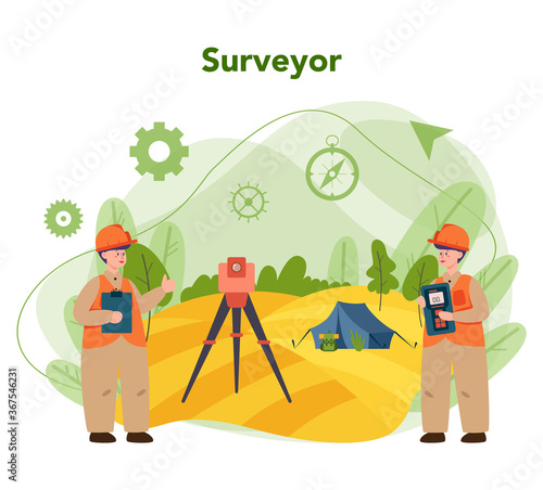 Geodesy science concept. Land surveying technology. Engineering