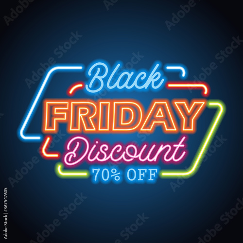 black friday day sale with neon sign effect for black friday day event. vector illustration