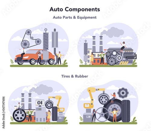 Spare parts production industry set. Tires and rubber industry.