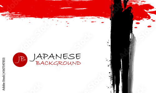 Red and black abstract background with ink splats. Japanese style composition. Aggressive futuristic dynamic background for wallpaper, interior, flyer cover, poster, banner, booklet