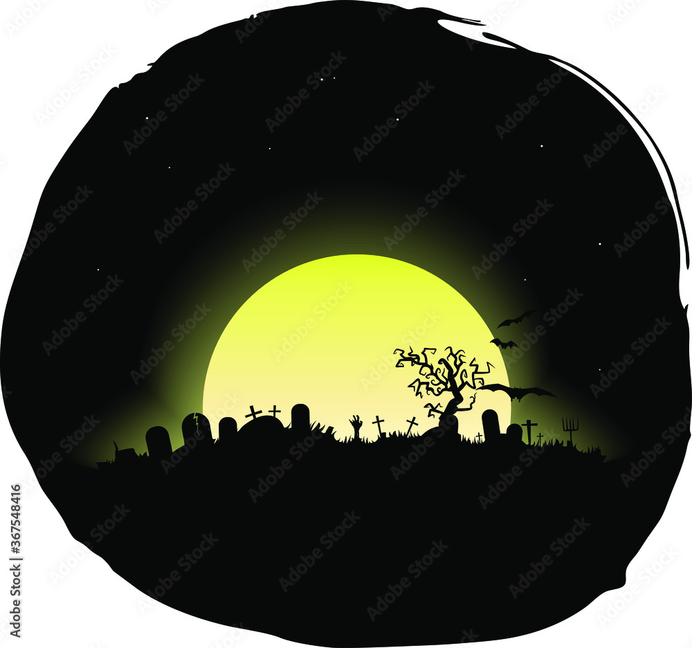 Halloween Moon And Graveyard background dark vector illustration