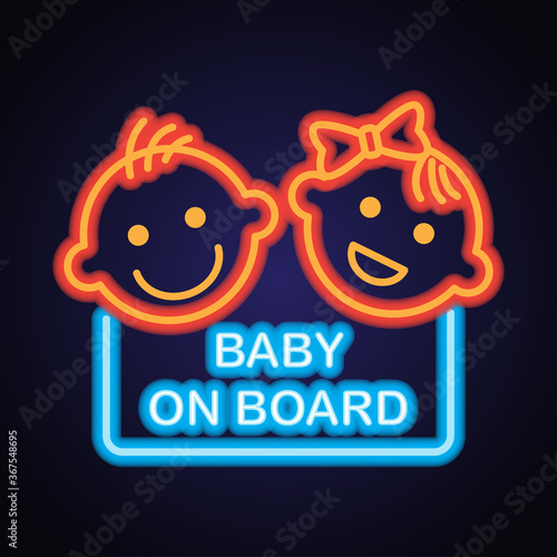 baby on board with neon light effect. vector illustration