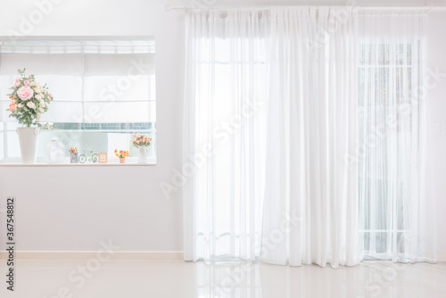 background front room in home atmosphere light shining through the curtain