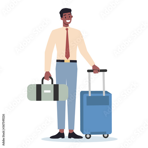 Business person having a business trip. Male character walking with