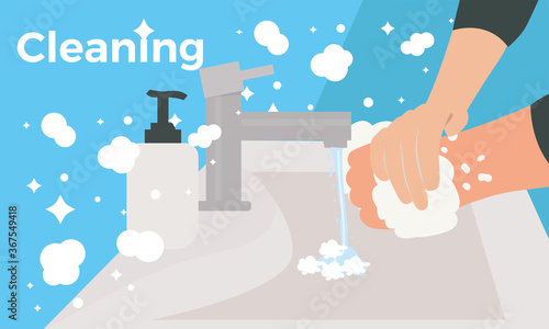 Hand washing banner. Hygiene and cleaning poster - Vector