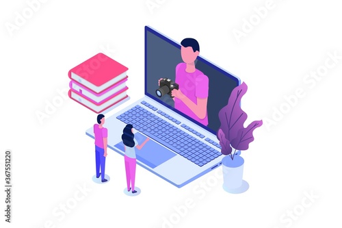 Photography courses or class, tutorials, workshops concept. Vector illustration