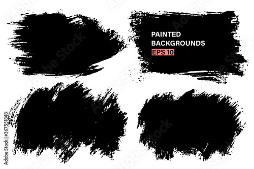 Vector set of hand drawn brush strokes  stains for backdrops. Monochrome design elements set. One color monochrome artistic hand drawn backgrounds.