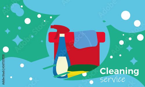 Cleaning service banner. Housework poster. Cleaning products - Vector illustration