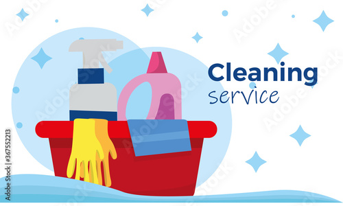 Cleaning service banner. Housework poster. Cleaning products - Vector illustration