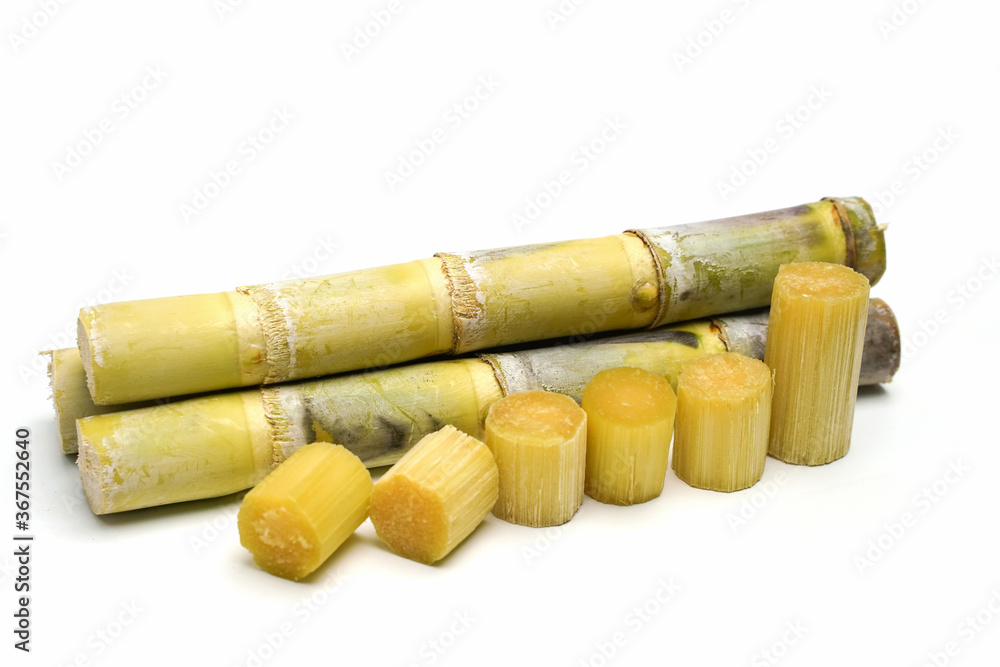 sugar cane and brown sugar on white isolate background sugar cane and brown sugar on white isolate background
