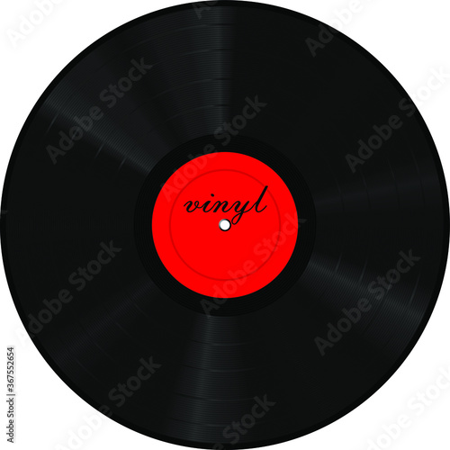 Retro vinyl disk wiht red blank label Vector illustration.