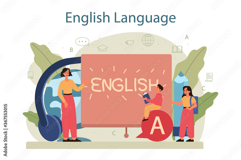 English class concept. Study foreign languages in school or university.