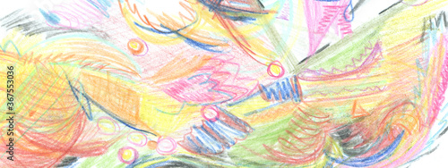 Pencil color scribble. Abstracr horizontal long background.