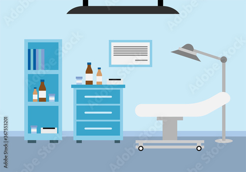 Consultorio de un médico de paredes azules.