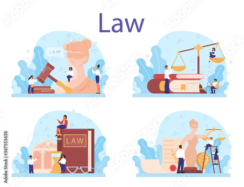 Law class concept set. Punishment and judgement education. Guilt