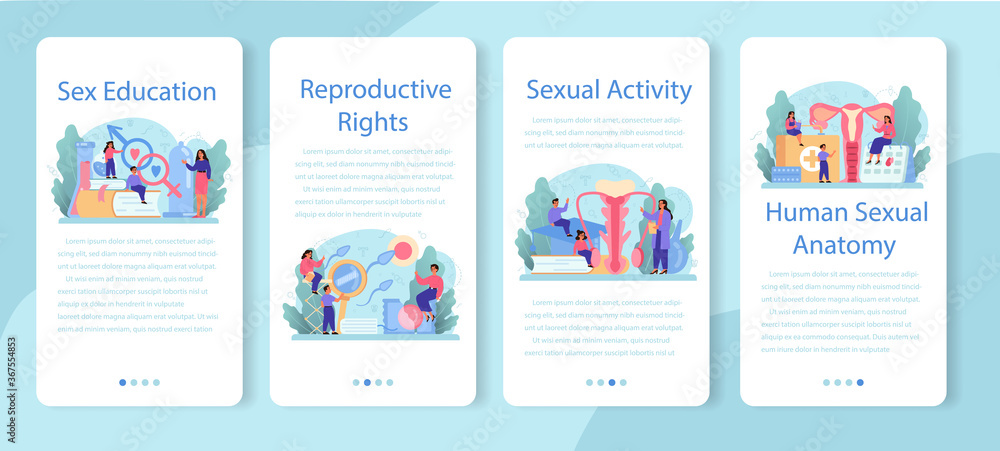 Sexual education mobile application banner set. Sexual health lesson
