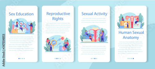 Sexual education mobile application banner set. Sexual health lesson