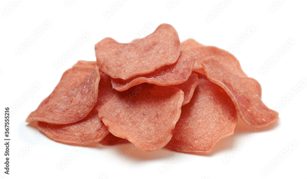 Meat chips isolated on white. Meat chips isolated on white.