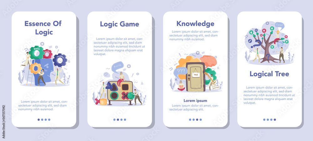 Logician mobile application banner set. Scientist systematicly study Logician mobile application banner set. Scientist systematicly study
