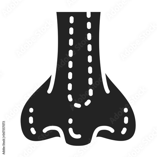 Rhinoplasty black glyph icon. Nose shape change plastic surgery. Isolated vector element. Outline pictogram for web page, mobile app, promo.