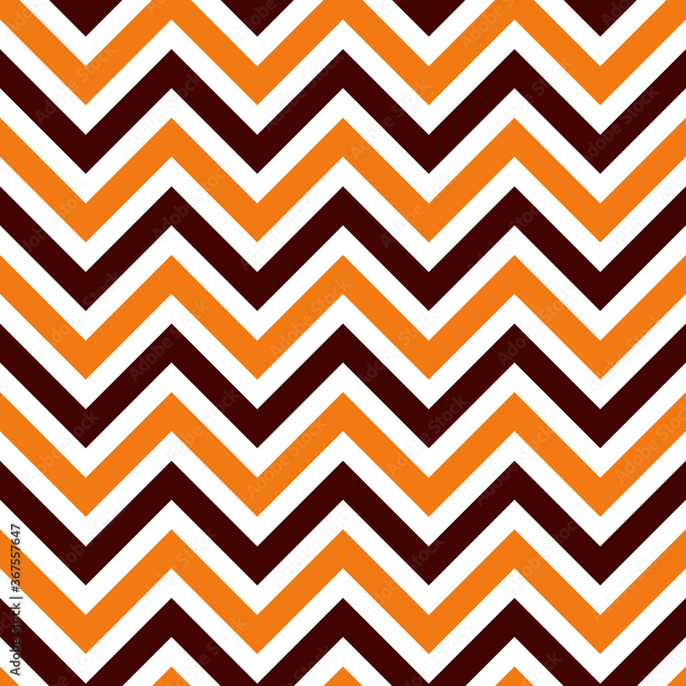 Halloween seamless zigzag pattern, vector illustration. Chevron zigzag pattern with colorful lines on white background. Retro black and orange chevron background