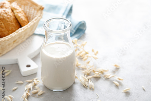 Oat milk. Delicious and healthy vegetarian alternative milk drink. Non-dairy milk