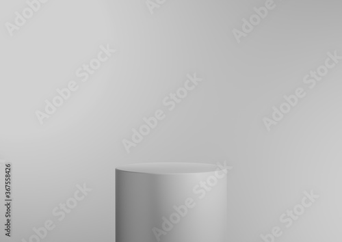White or gold product display or showcase pedestal on simple background with cylinder stand concept. White studio podium or platform product template. 3D rendering © Sam3Dstock