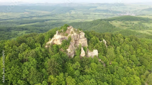 Aerial view of medieval fortress, Cetatea Ciceului near Dej, Romania. photo