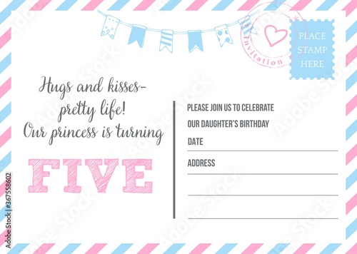 Five Years Birthday Vector Invitation Card	